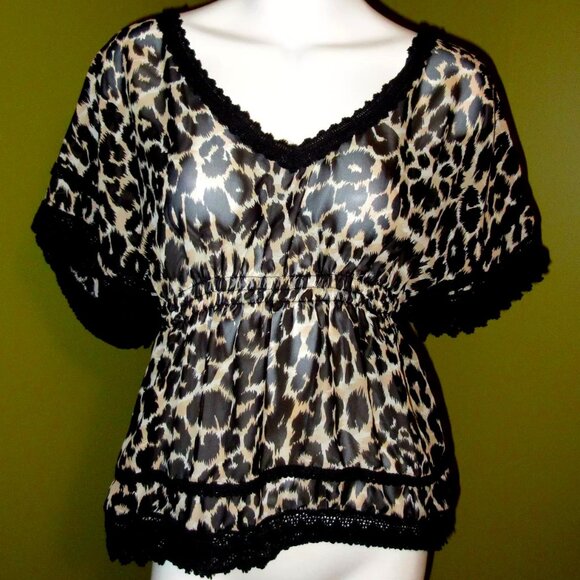 Womans Cheetah Print Sheer Blouse - Picture 1 of 8